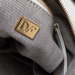 Pre Owned Diane Von Furstenberg White Chainlink Leather Medium Stephanie Hobo