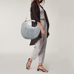 Pre Owned Diane Von Furstenberg White Chainlink Leather Medium Stephanie Hobo