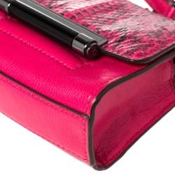 Pre Owned Diane von Furstenberg Pink Leather and Python Mini Highline Micro Crossbody Bag