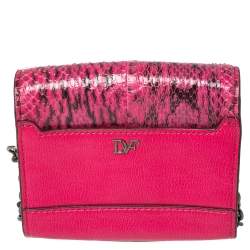 Pre Owned Diane von Furstenberg Pink Leather and Python Mini Highline Micro Crossbody Bag