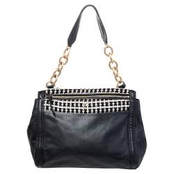 Diane von Furstenberg Black Leather And Fabric Shoulder Bag