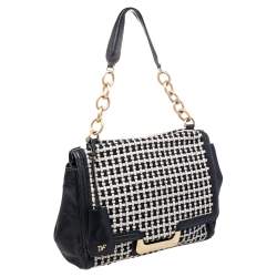 Diane von Furstenberg Black Leather And Fabric Shoulder Bag