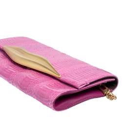Pre Owned Diane von Furstenberg Pink Snakeskin and Leather Carolina Lips Chain Clutch