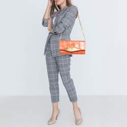 Pre Owned Diane von Furstenberg Orange Snakeskin Carolina Lips Crossbody Bag