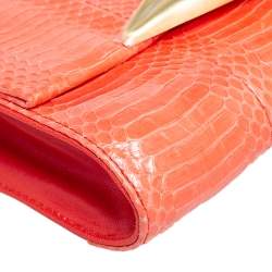 Pre Owned Diane von Furstenberg Orange Snakeskin Carolina Lips Crossbody Bag