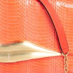 Pre Owned Diane von Furstenberg Orange Snakeskin Carolina Lips Crossbody Bag