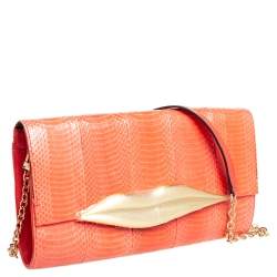 Pre Owned Diane von Furstenberg Orange Snakeskin Carolina Lips Crossbody Bag