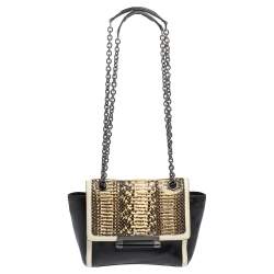 Diane Von Furstenberg Black/Cream Leather and Watersnake Highline Shoulder Bag