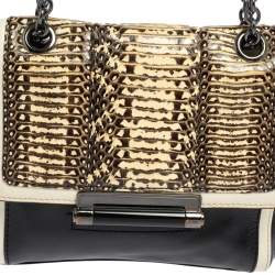 Diane Von Furstenberg Black/Cream Leather and Watersnake Highline Shoulder Bag