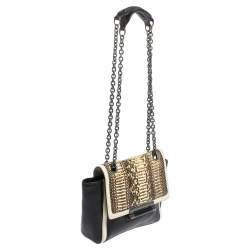 Diane Von Furstenberg Black/Cream Leather and Watersnake Highline Shoulder Bag
