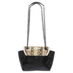 Diane Von Furstenberg Black/Cream Leather and Watersnake Highline Shoulder Bag