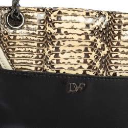 Diane Von Furstenberg Black/Cream Leather and Watersnake Highline Shoulder Bag