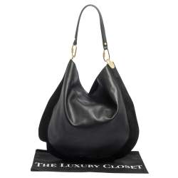 Pre Owned Diane Von Furstenberg Black Leather and Suede Moon Whisky Hobo