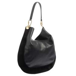 Pre Owned Diane Von Furstenberg Black Leather and Suede Moon Whisky Hobo
