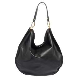 Pre Owned Diane Von Furstenberg Black Leather and Suede Moon Whisky Hobo