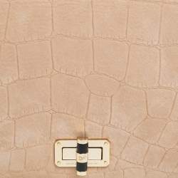 Pre Owned Diane von Furstenberg Beige Croc Embossed Nubuck Leather 440 Les Crossbody Bag