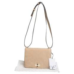 Pre Owned Diane von Furstenberg Beige Croc Embossed Nubuck Leather 440 Les Crossbody Bag