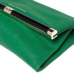 Pre Owned Diane von Furstenberg Green Lizard Embossed Leather 440 Envelope Clutch