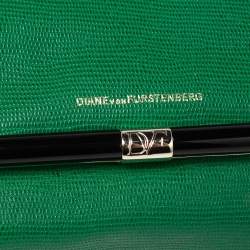Pre Owned Diane von Furstenberg Green Lizard Embossed Leather 440 Envelope Clutch