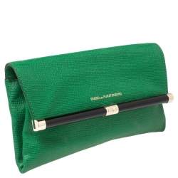 Pre Owned Diane von Furstenberg Green Lizard Embossed Leather 440 Envelope Clutch