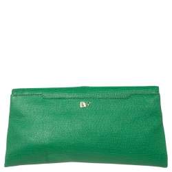 Pre Owned Diane von Furstenberg Green Lizard Embossed Leather 440 Envelope Clutch