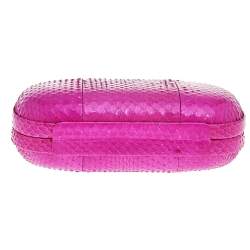 Pre Owned Diane von Furstenberg Pink Snakeskin Flirty Minaudiere Chain Clutch