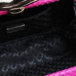 Pre Owned Diane von Furstenberg Pink Snakeskin Flirty Minaudiere Chain Clutch