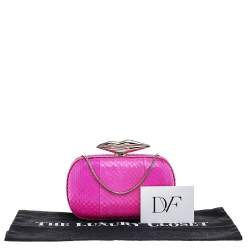 Pre Owned Diane von Furstenberg Pink Snakeskin Flirty Minaudiere Chain Clutch