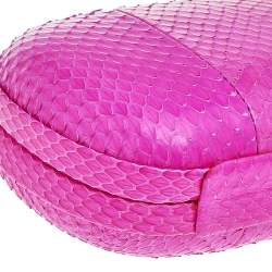 Pre Owned Diane von Furstenberg Pink Snakeskin Flirty Minaudiere Chain Clutch