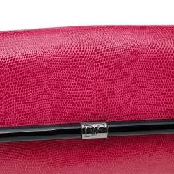 Pre Owned Diane von Furstenberg Pink Lizard Embossed Leather 440 Envelope Clutch