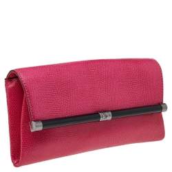 Pre Owned Diane von Furstenberg Pink Lizard Embossed Leather 440 Envelope Clutch