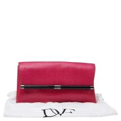 Pre Owned Diane von Furstenberg Pink Lizard Embossed Leather 440 Envelope Clutch