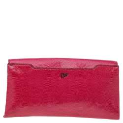 Pre Owned Diane von Furstenberg Pink Lizard Embossed Leather 440 Envelope Clutch