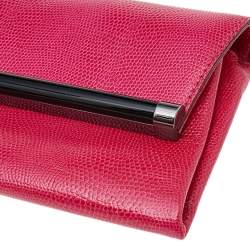 Pre Owned Diane von Furstenberg Pink Lizard Embossed Leather 440 Envelope Clutch