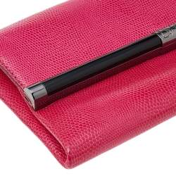 Pre Owned Diane von Furstenberg Pink Lizard Embossed Leather 440 Envelope Clutch