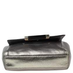Pre Owned Diane von Furstenberg Grey/Metallic Lizard Embossed and Leather Mini 440 Shoulder Bag