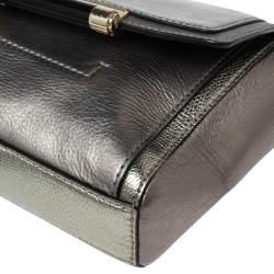 Pre Owned Diane von Furstenberg Grey/Metallic Lizard Embossed and Leather Mini 440 Shoulder Bag