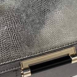 Pre Owned Diane von Furstenberg Grey/Metallic Lizard Embossed and Leather Mini 440 Shoulder Bag