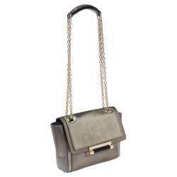 Pre Owned Diane von Furstenberg Grey/Metallic Lizard Embossed and Leather Mini 440 Shoulder Bag