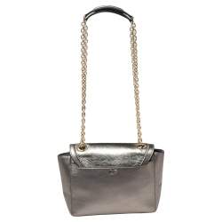 Pre Owned Diane von Furstenberg Grey/Metallic Lizard Embossed and Leather Mini 440 Shoulder Bag