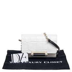 Pre Owned Diane Von Furstenberg Croc Embossed Leather Shoulder Bag