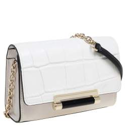 Pre Owned Diane Von Furstenberg Croc Embossed Leather Shoulder Bag