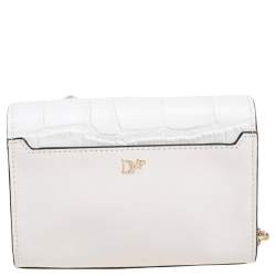 Pre Owned Diane Von Furstenberg Croc Embossed Leather Shoulder Bag