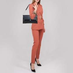 Pre Owned Diane Von Furstenberg Black Leather and Croc Embossed Leather Flap Shoulder Bag