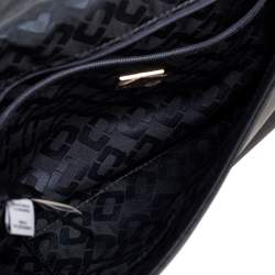 Pre Owned Diane Von Furstenberg Black Leather and Croc Embossed Leather Flap Shoulder Bag
