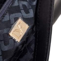 Pre Owned Diane Von Furstenberg Black Leather and Croc Embossed Leather Flap Shoulder Bag