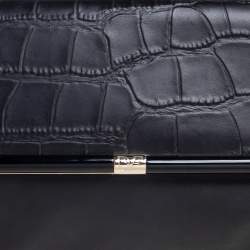 Pre Owned Diane Von Furstenberg Black Leather and Croc Embossed Leather Flap Shoulder Bag