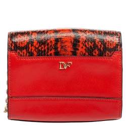 مملوكة مسبقًا Diane von Furstenberg Red Python Effect and Leather Mini Micro Highline Crossbody Bag