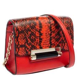 مملوكة مسبقًا Diane von Furstenberg Red Python Effect and Leather Mini Micro Highline Crossbody Bag