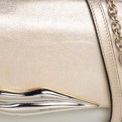 Pre Owned Diane von Furstenberg Gold/Off White Leather Flirty Lips Mini Crossbody Bag